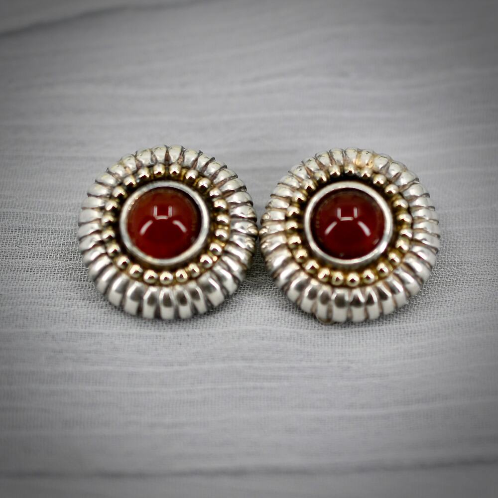 Vintage 1990s Flli Menegatti Italian Sterling Clip On Earrings with Garnet